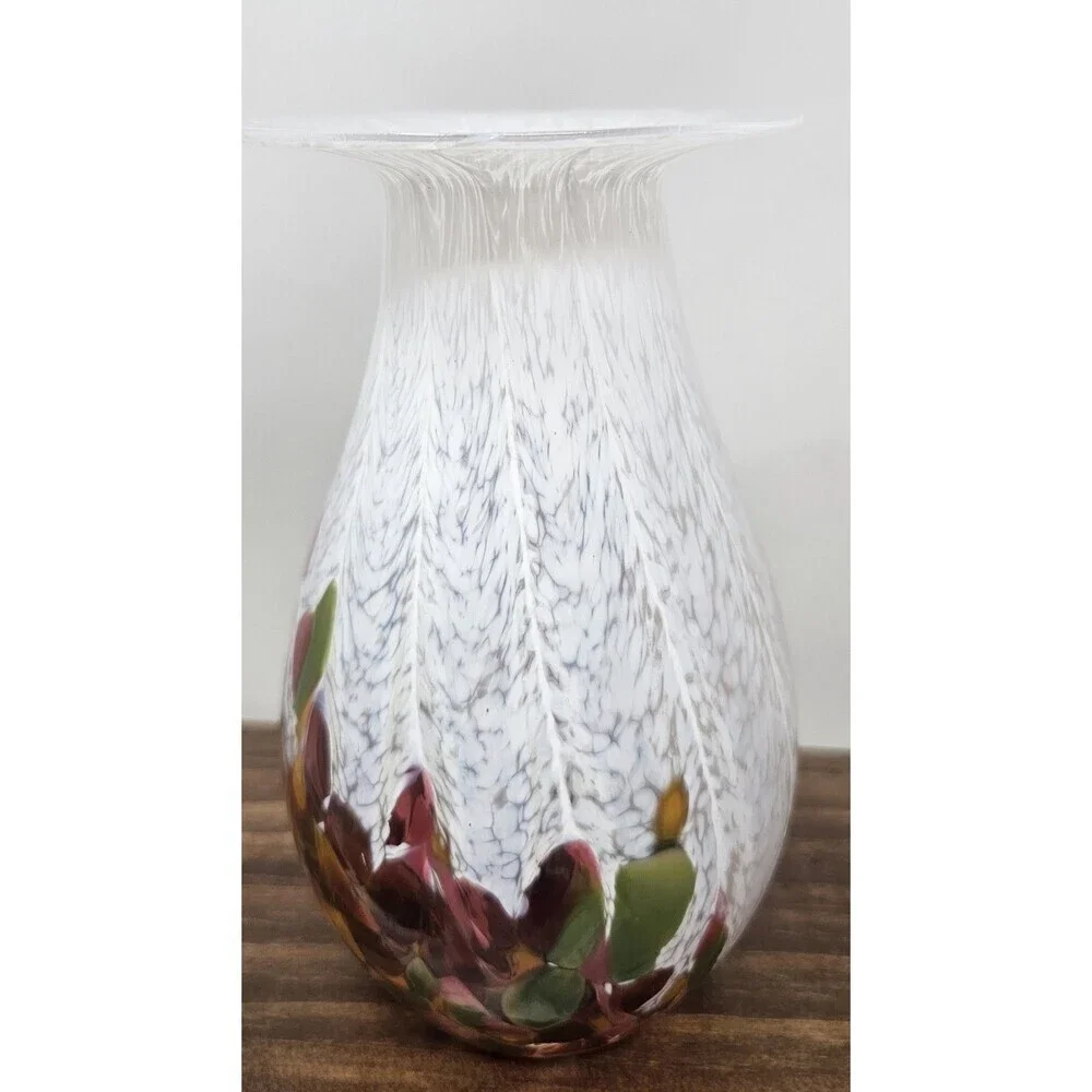 Glass Eye Studio Hand Blown Tulip Mosaic Raindrop Glass Vase  6.75